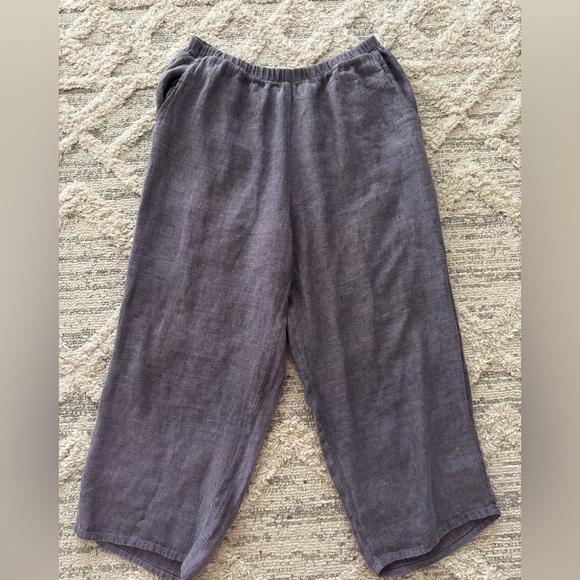FLAX Linen Wide Leg Crop Pants Size L Comfort - Picture 6 of 13